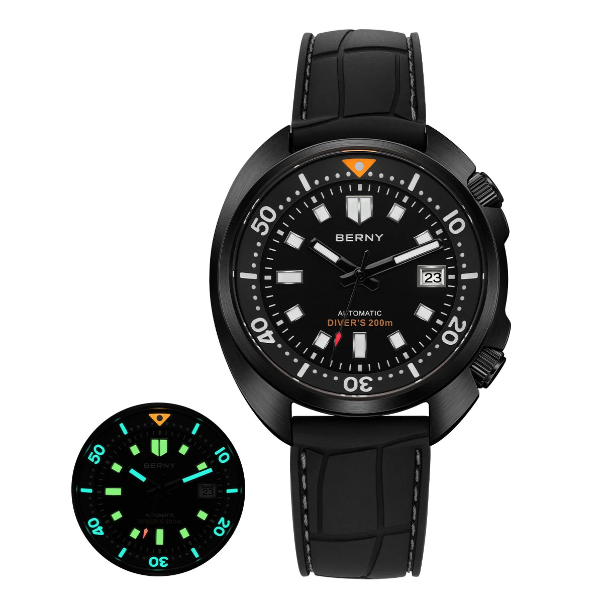 BERNY 20ATM Diver Watch For Men Mechanical Black Dial Original Design Top Automatic Sapphire Luxury Diving Luminous Men Watch