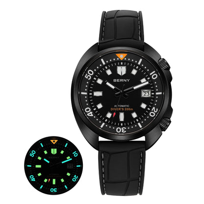 BERNY 20ATM Diver Watch For Men Mechanical Black Dial Original Design Top Automatic Sapphire Luxury Diving Luminous Men Watch