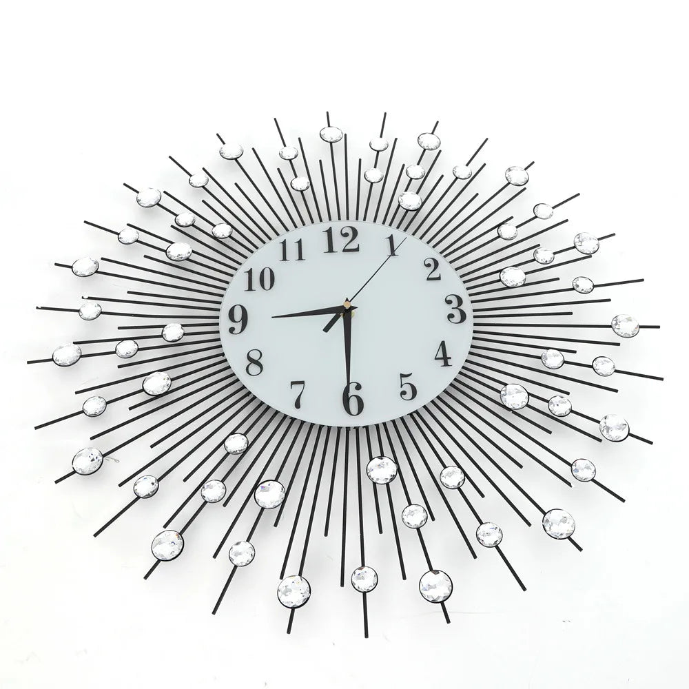 3D Large Metal Sunburst Wall Clock Luxury Battery Operated Home Decor Modern Round Diamond Large Luxury Art Wall Watch 60x60cm
