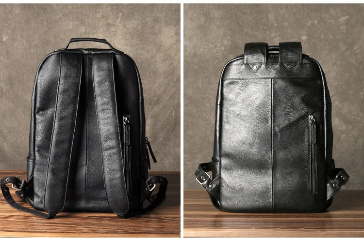 High Quality Fashion Genuine Leather Backpack Men Bagpack Student School Bag Backpack daily male Rucksack large Knapsack Black