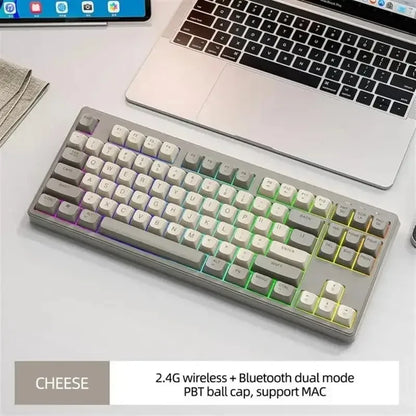 M87 Wireless Keyboard Gaming,87keys Dual Mode Bluetooth Keyboard with Rainbow-light RGB,PBT Ballcaps for Silent Office Gaming