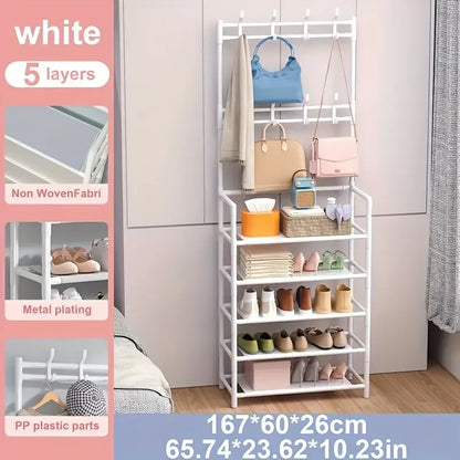 A clothes hanger and shoe rack at the entrance, used for storing shoes, clothes, jackets, hats, bags, umbrellas in the hallway