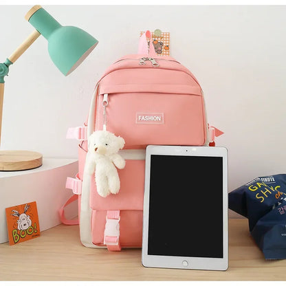 Five-Piece Set Large Capacity Fashionable Double Shoulder Backpack for Junior And High School Girls Primary School Students