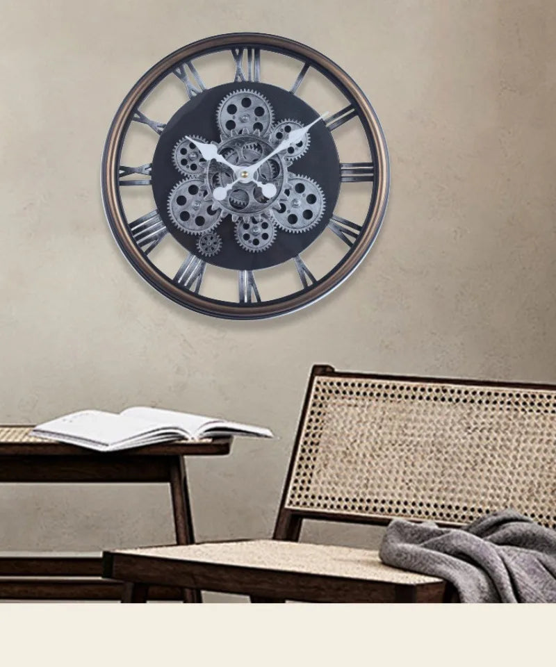 Industrial Gear Wall Clock with Rotating Gear Decoration - Antique Style and Quiet Movement RELUX.STORE