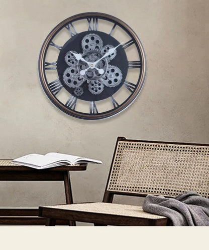 Industrial Gear Wall Clock with Rotating Gear Decoration - Antique Style and Quiet Movement RELUX.STORE