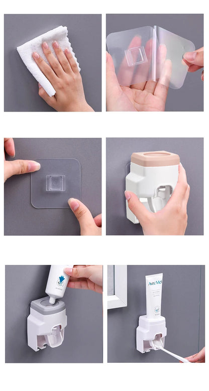 1pc Automatic Toothpaste Dispenser Creative Wall Mount and Small Toothbrush Holder Squeezer for Family Shower Bathroom