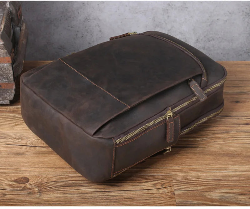 Vintage Crazy Horse Genuine Leather Backpack Men Backpack Laptop Leather Daily Bagpack Male Rucksack Trave Hiking Knapsack Large