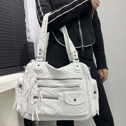 Ladies' fashion Y2K spicy girl retro vintage vintage vintage tote bag, large capacity vintage multi pocket shoulder bag