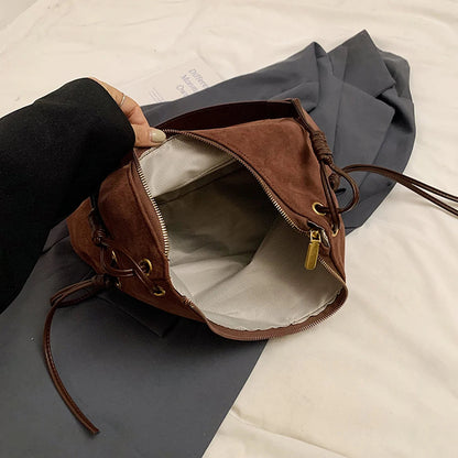 Women Suede Shoulder Bag Adjustable Strap Messenger Bag with Zipper Trendy Retro Handbag for Work Travel RELUX.STORE