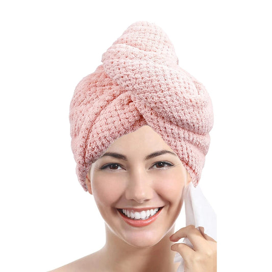 Solid color hair towel Textured dry hair cap 9.8 "X 25.5" absorbent hair towel wrap for button-down women RELUX.STORE