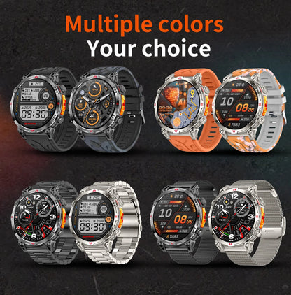 2025 New Military AMOLED HD SmartWatch 650Mah Battery GPS Compass 5ATM Waterproof Tactics 100+ Sport BT call Smart Watch For Men
