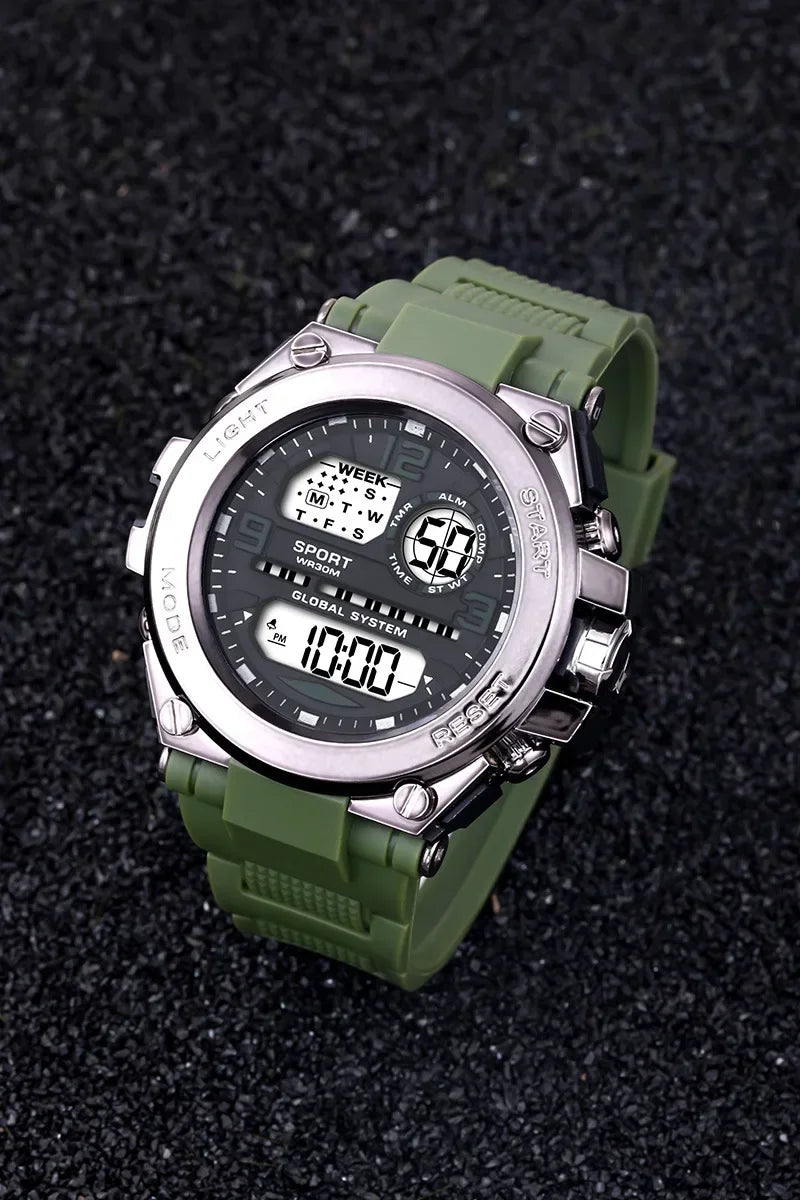 Black Sports Watch for Kids Students Men's Multifunction LED Digital Watch Waterproof Luminous Alarm Clock Electronic Watches