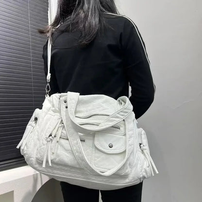 Ladies' fashion Y2K spicy girl retro vintage vintage vintage tote bag, large capacity vintage multi pocket shoulder bag