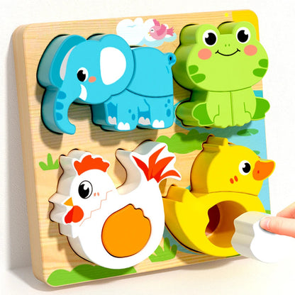 4-in-1 Wooden Toys 3D Wood Puzzle Cartoon Animals Cognitive Jigsaw Puzzle Early Learning Educational Toys For Children Gift RELUX.STORE