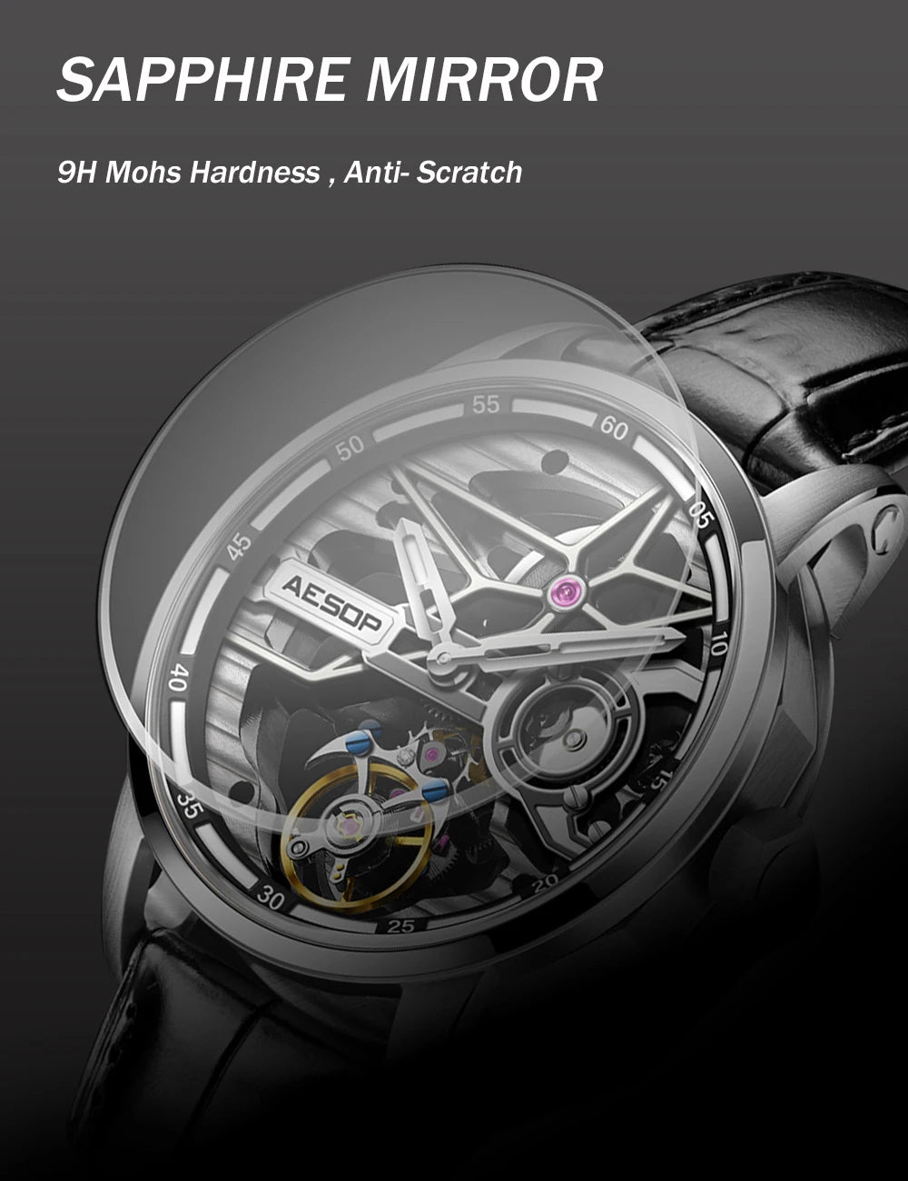 AESOP Men Flying Tourbillon Mechanical Full Skeleton Waterproof Watches Top Brand Luxury Watch for Men Sapphire With Diamond Man