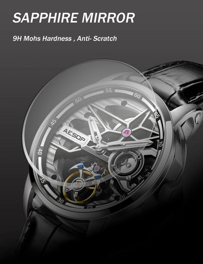 AESOP Men Flying Tourbillon Mechanical Full Skeleton Waterproof Watches Top Brand Luxury Watch for Men Sapphire With Diamond Man