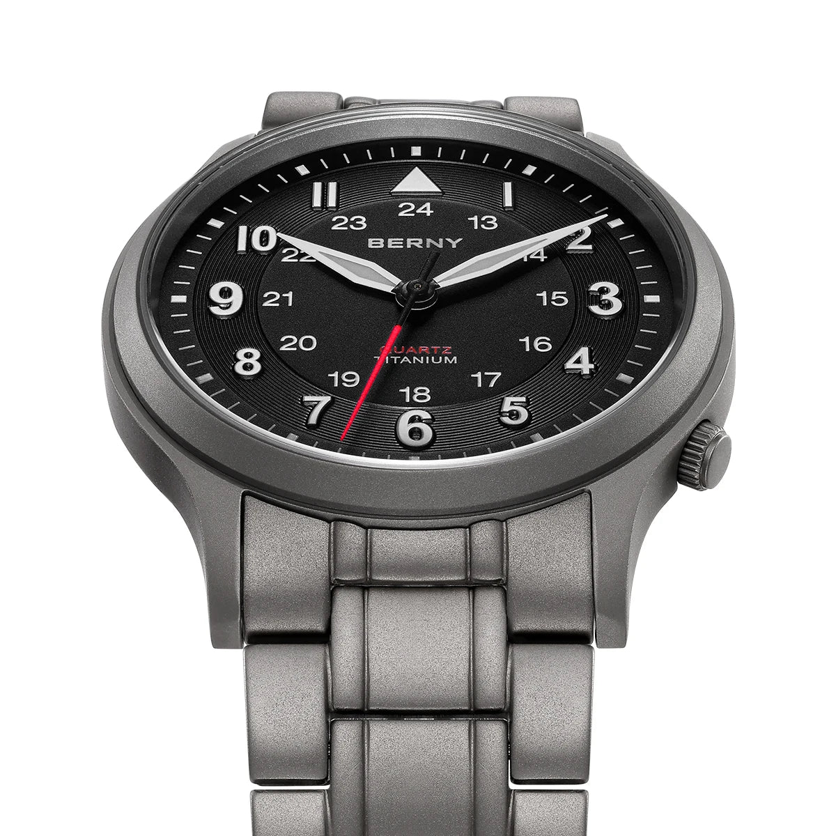 BERNY Titanium Watches for Men Classic Mens Field Pilot Watch Easy Read Outdoor Quartz Wristwatch Super Luminous Sapphire 5ATM