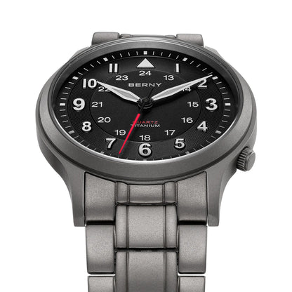 BERNY Titanium Watches for Men Classic Mens Field Pilot Watch Easy Read Outdoor Quartz Wristwatch Super Luminous Sapphire 5ATM