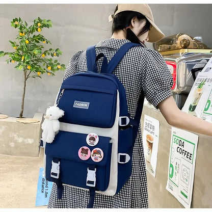 Five-Piece Set Large Capacity Fashionable Double Shoulder Backpack for Junior And High School Girls Primary School Students