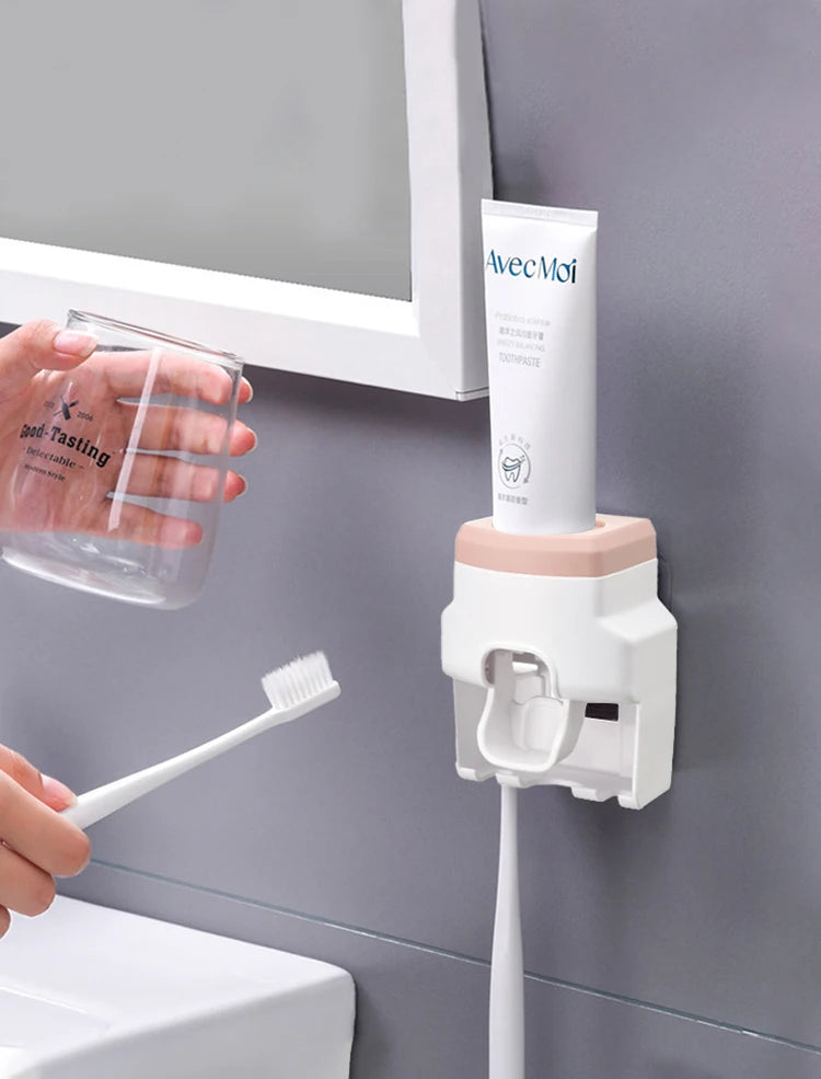 1pc Automatic Toothpaste Dispenser Creative Wall Mount and Small Toothbrush Holder Squeezer for Family Shower Bathroom