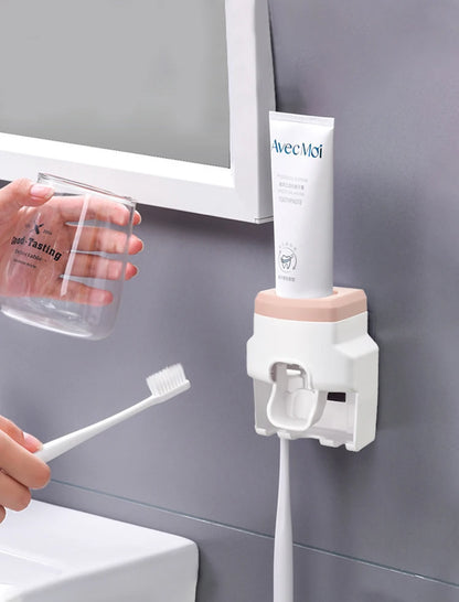 1pc Automatic Toothpaste Dispenser Creative Wall Mount and Small Toothbrush Holder Squeezer for Family Shower Bathroom