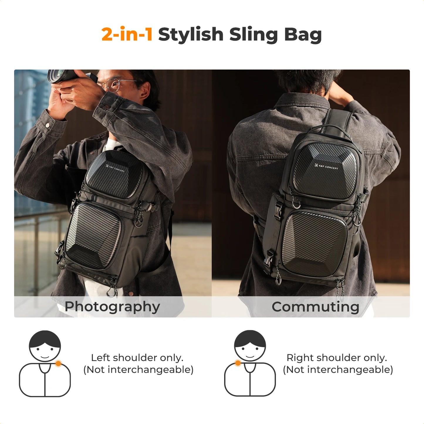 K&F Concept 10L Camera Sling Bag Hardshell Photographers Shoulder Bag Crossbody Backpack Camera Bag For Sony Canon Nikon DSLR