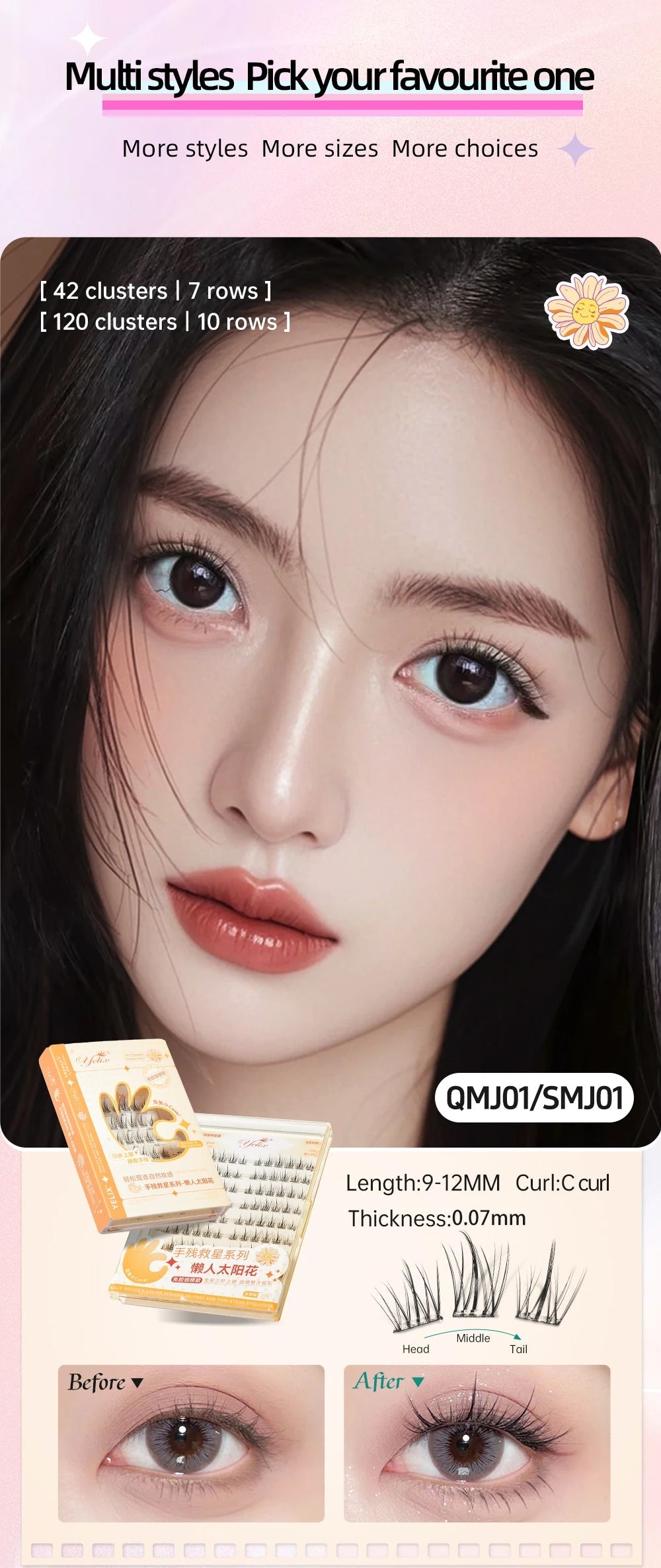 Yelix Self-adhesive Glue Free False Eyelashes Reusable DIY Segmented DIY Lashes Clusters No Glue Needed Natural Soft Lashes RELUX.STORE