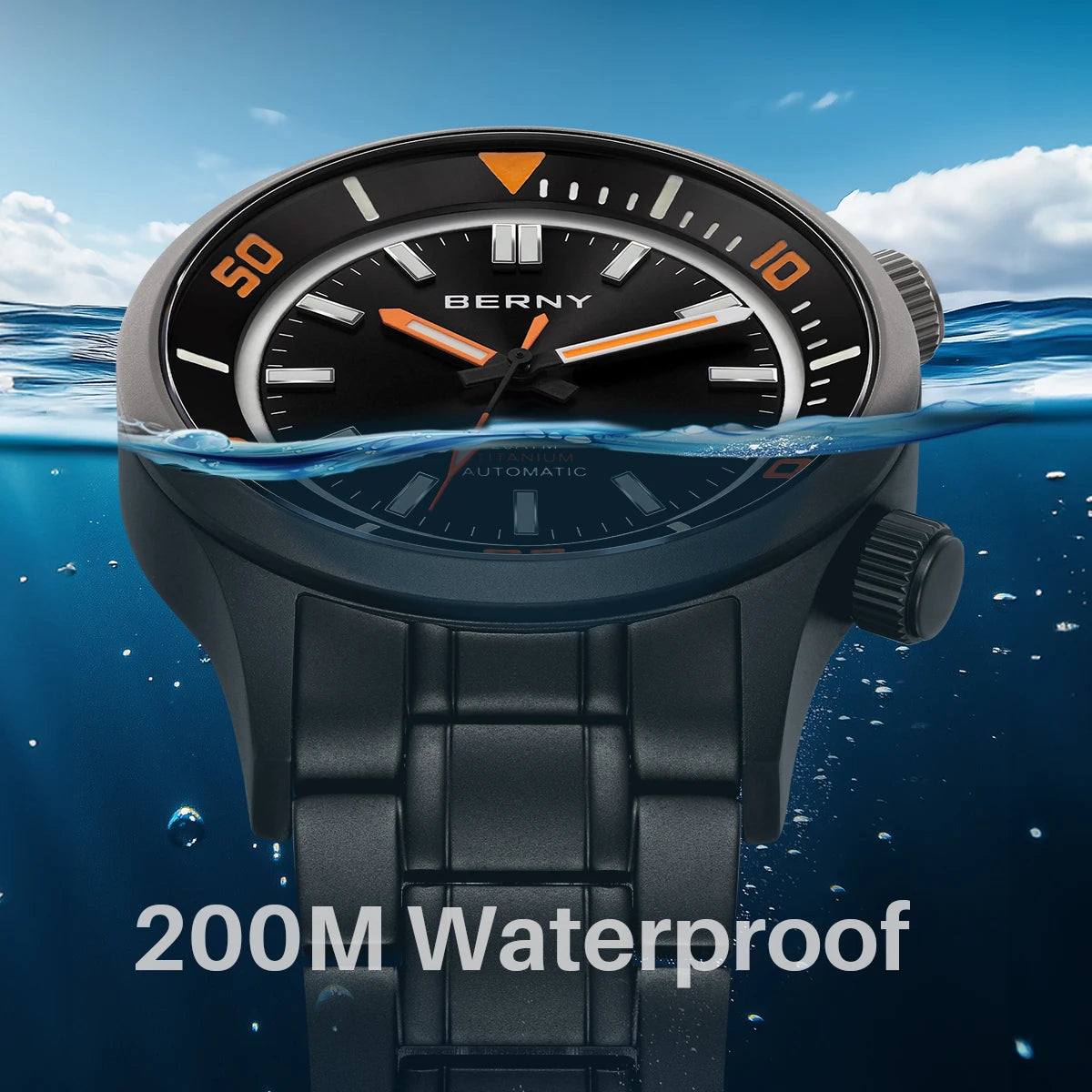 BERNY Automatic Titanium Diver Watch for Men Supper Luminous Sappire AR coated Miyota 8215 20ATM Mechanical Diving Men's Watches