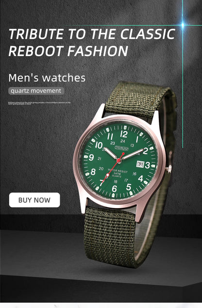 Fashion Mens Watches Luminous Hands Clock Luxury Military Sports Calendar Quartz Wristwatch Men Casual Nylon Watch Reloj Hombre