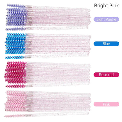 NEW 50Pcs Makeup Eyelash Brushes Disposable Crystal Eyebrow brush Diamond Handle Mascara Wand Applicator Lashes Extension Tools RELUX.STORE