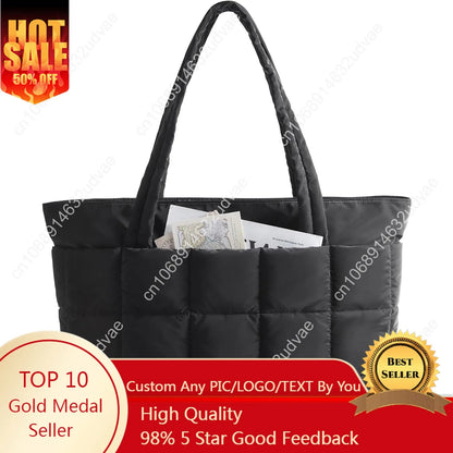BAGSMART Expandable Tote Bag for Women, Puffer Work Tote Water-Resistant Quilted, Nurse and Carry-On Travel Gym Bag