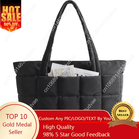 BAGSMART Expandable Tote Bag for Women, Puffer Work Tote Water-Resistant Quilted, Nurse and Carry-On Travel Gym Bag