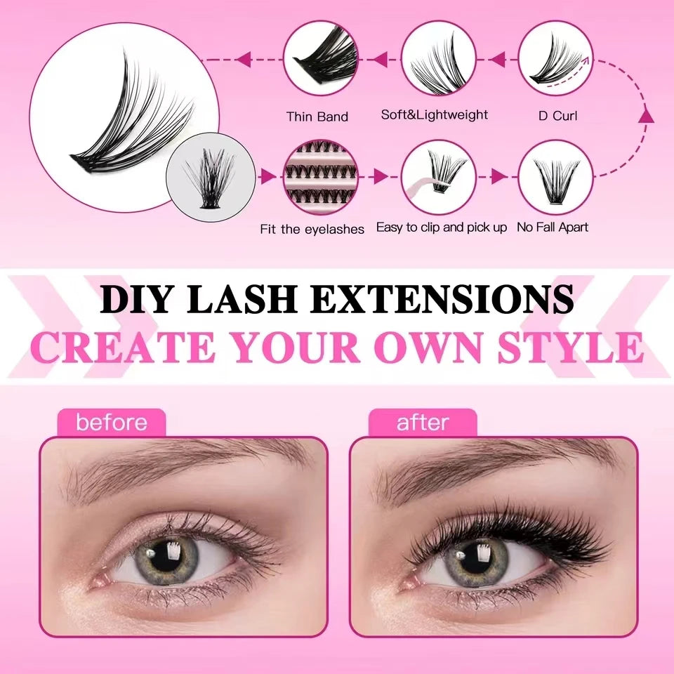 DIY Lashes Extension Kit Lash Bond and Seal Remover Eyelashes 200 PCS Clusters Makeup Tools for Gluing Lashes Gluing Glue RELUX.STORE