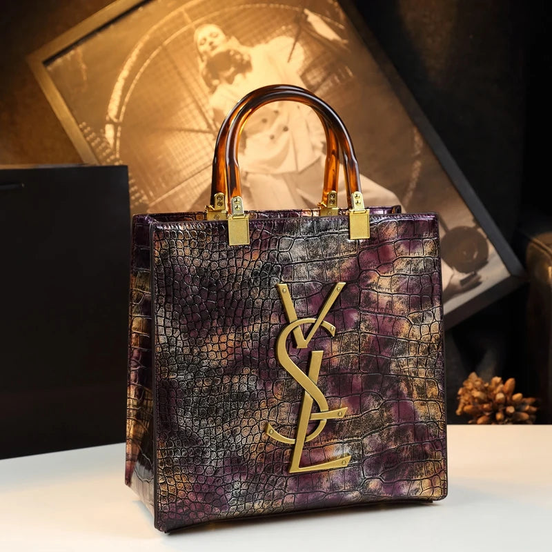 2025 New Arrival All-match Crocodile Pattern Atmospheric Middle-aged Women's Bag Large Capacity Portable Tote Bag Handbags RELUX.STORE