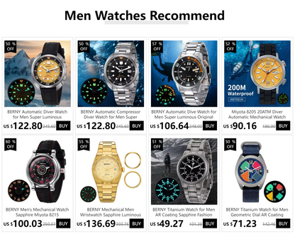BERNY 20Bar Diver Men Mechanical Watch Miyota 8215 Super Luminous Sapphire Swiming Automatic Self Wind Silicone Men Wristwatch
