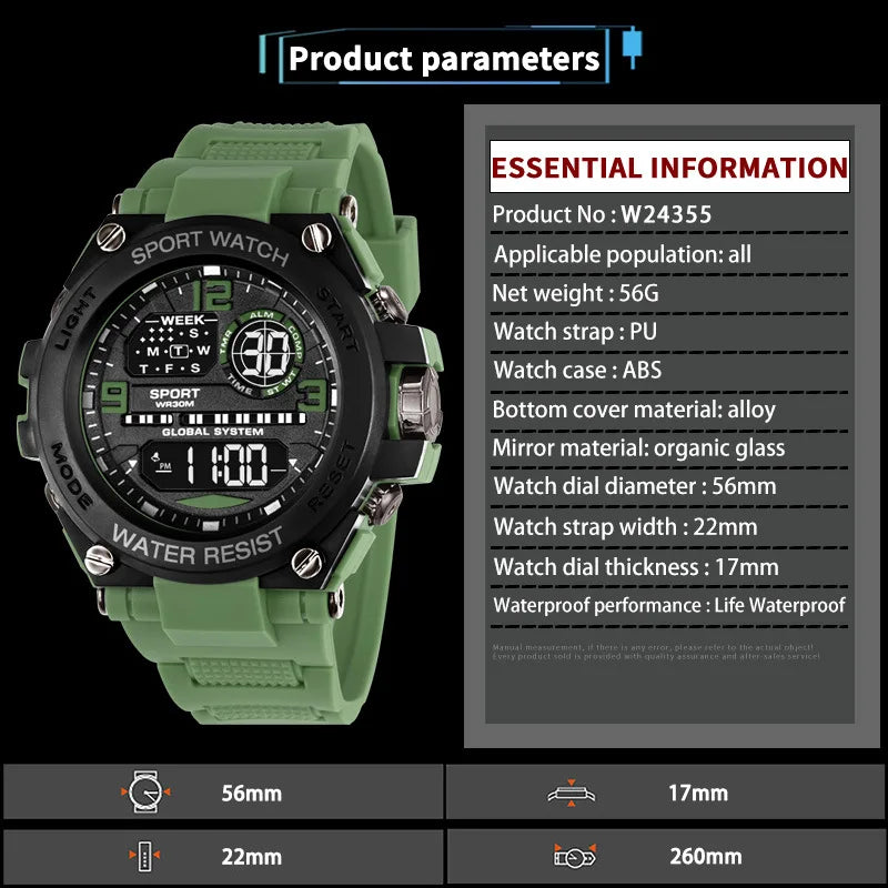 Multifunction Men's Sports Watch Waterproof Luminous Alarm Clock Outdoor Fitness Digital Watch Electronic Wristwatch for Man Kid