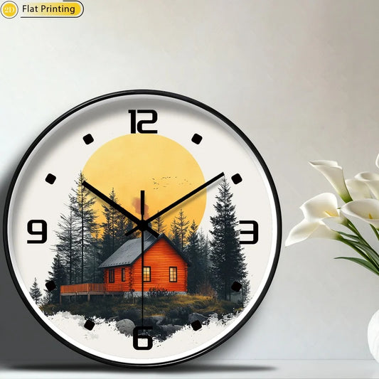 Unique 2D-Flat Sunny mountain cabin Plastic Silent Wall Clock Elegant home decor exquisite choice for New Year presents