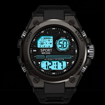 Black Sports Watch for Kids Students Men's Multifunction LED Digital Watch Waterproof Luminous Alarm Clock Electronic Watches