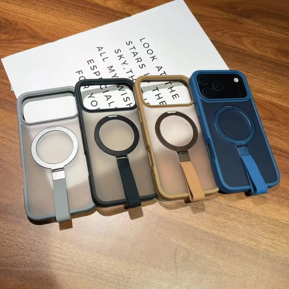 Luxury Matte Hand Wrist Strap Phone Case for for Magsafe iPhone 17 16 15 14 Plus 13 12 Pro Max 11 Magnetic Holder Stand Cover RELUX.STORE