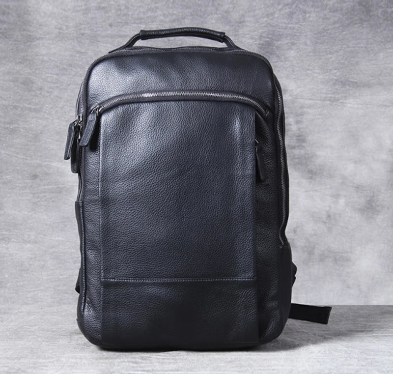 High Quality Fashion Genuine Leather Backpack Men Bagpack Student School Bag Backpack daily male Rucksack large Knapsack Black