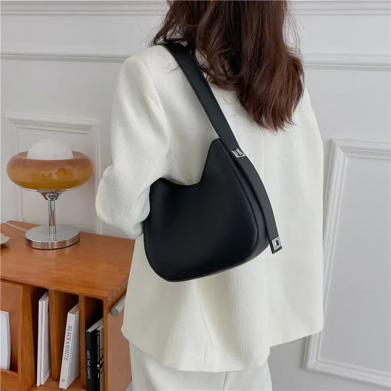 New Trendy and Fashionable Shoulder Underarm Bag PU Leather Solid Color Tote Handbag Luxury Brand Female Portable Shoulder Bag RELUX.STORE