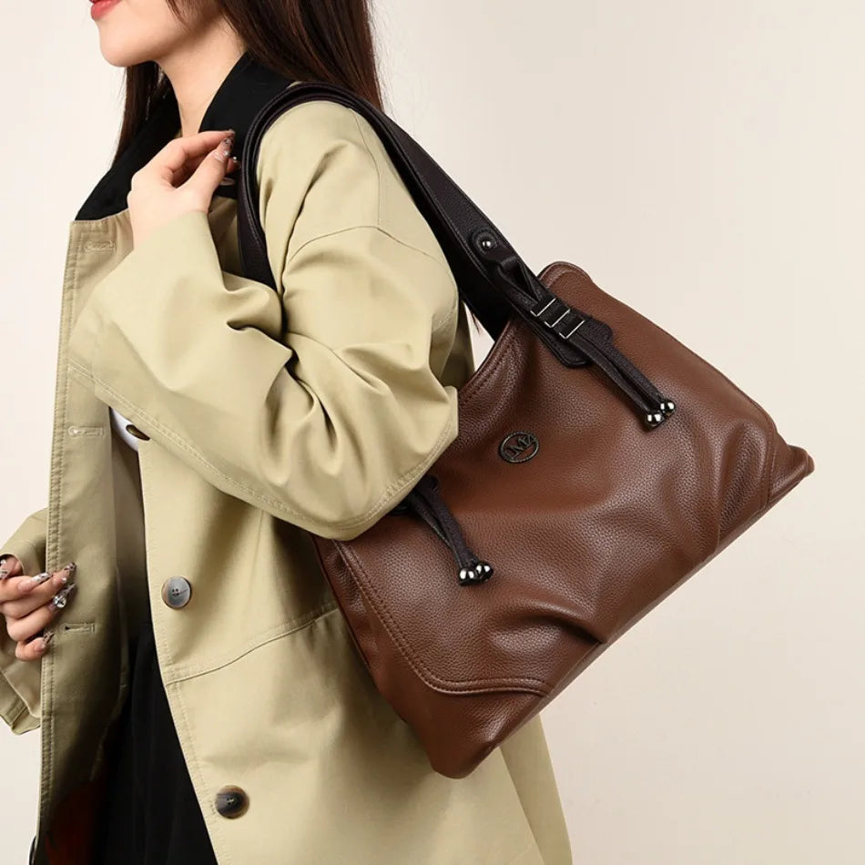 High Quality Soft Leather Handbags for Women Vintage Shoulder Tote Bag Luxury Designer Ladies Large Capacity Top-Handle Bags Sac RELUX.STORE