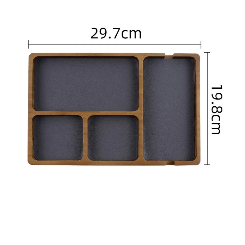 Wooden Office Desktop Storage Box with Solid Wood Grid for Glasses Mobile Phone Earphones and Sundries Wooden Storage Tray