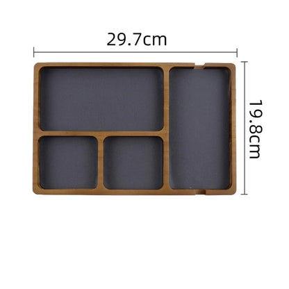 Wooden Office Desktop Storage Box with Solid Wood Grid for Glasses Mobile Phone Earphones and Sundries Wooden Storage Tray