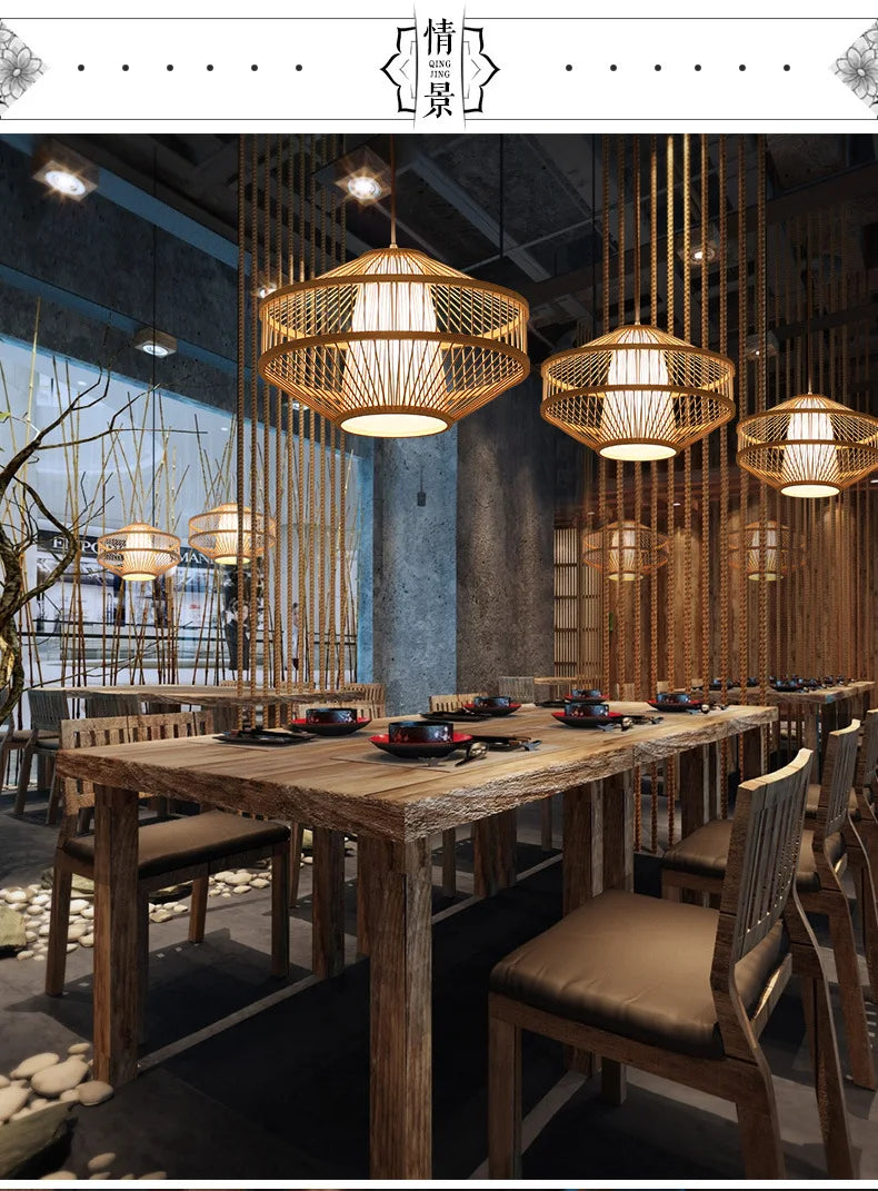 New Chinese Style Bamboo Chandelier Restaurant Lamps Creative Features Restaurant Bar Hot Pot Restaurant Tea House Pentent Lamp