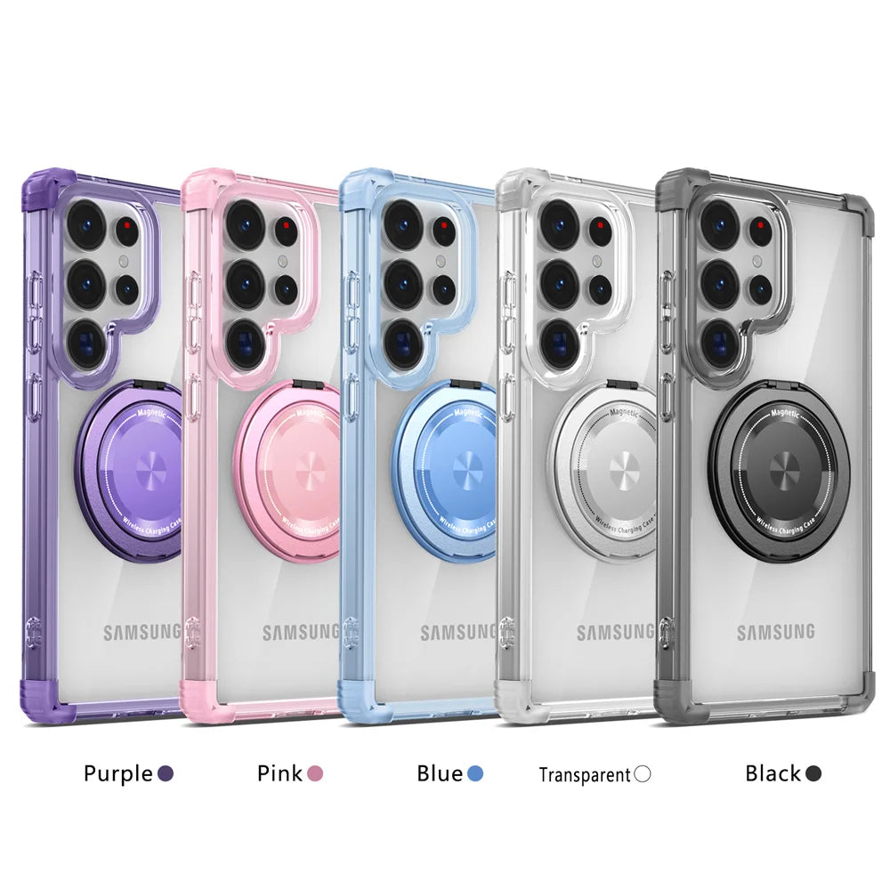 Rotating Magnetic Folding Stand Transparent Phone Case for Samsung S25 Edge S24 S23 Plus FE S21 Ultra Armor Shockproof Cover RELUX.STORE