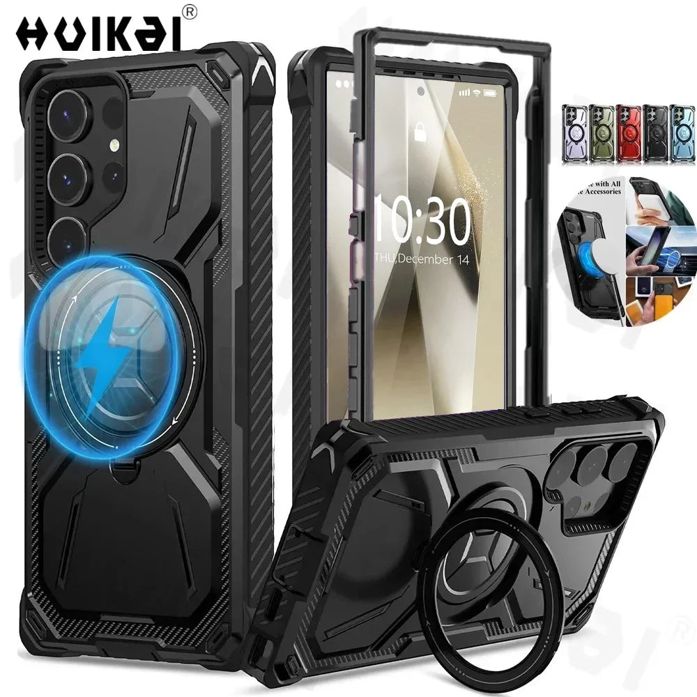 Case for Samsung Galaxy S25 Ultra S24 Ultra S23 Magnetic Mag-Safe Heavy Duty Shock Absorption Body Protective Rotatable Kickstan