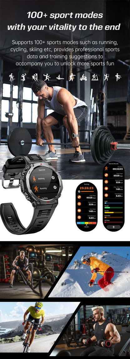 T-Rex 3 GPS Smart Watch 5ATM Waterproof 1.43 inch AMOLED HD Screen BT Call Flashlight Military Sport Smartwatches Men 2025 New