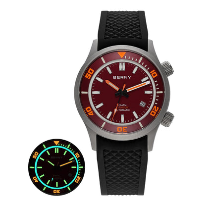 BERNY Automatic Titanium Diver Watch for Men Supper Luminous Sappire AR coated Miyota 8215 20ATM Mechanical Diving Men's Watches
