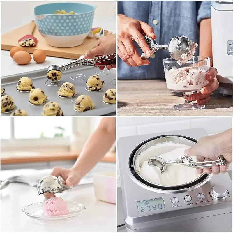 1PC Stainless Steel Ice Cream Scoop Cookie Dough Spoon Fruit Potato Digging Ball Spring Handle Ice Tray Mold Kitchen Accessories